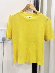 Bright Yellow Ribbed Short Sleeve Top