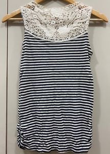 Striped Fitted Top With Embellished Neck Pattern