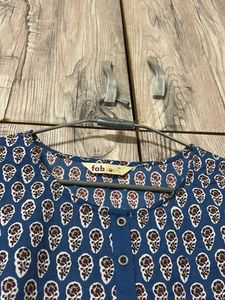 Blue Printed Cotton Kurta cum top