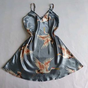 Silk Crane Print Nightdress 🌺✨️🦩