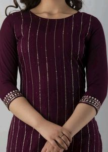 Burgundy Embroidered Kurta