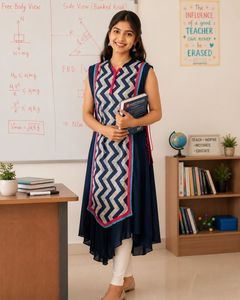 Stylish Navy Blue Zig Zag Print Kurta