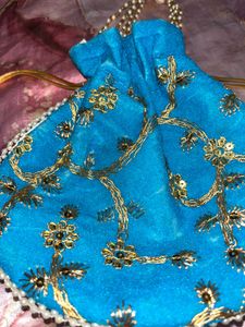 blue potli handbag