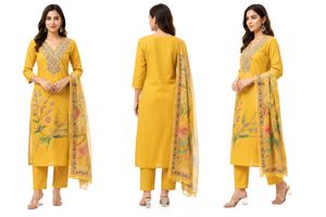 Embroidered Yellow Kurta Set with Dupatta