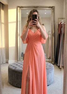 Elegant Peach cold-Shoulder Maxi Dress