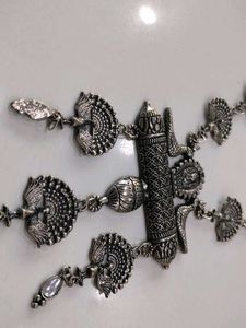 Oxidized Silver Peacock Necklace Set