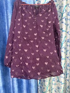 Cute Purple Heart Print Tunic Top