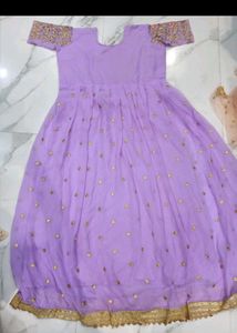 Elegant Lavender Embroidered Gown with dupatta