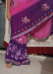 Pink &amp; Purple Embroidered Saree