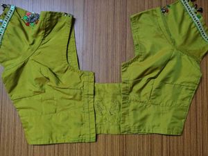 Embroidered Silk Blouse olive green