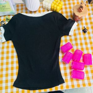 Black Ribbed Top with white border