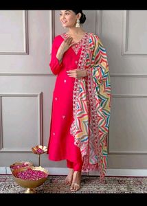Cotton silk kurta pant set with dupatta