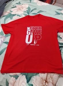 Red "Never Give Up" Graphic T-Shirt