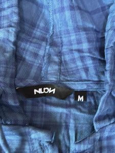 Nuon Blue Plaid Cropped Hooded Shirt