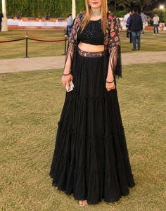 Black Tiered Lehenga Choli Set