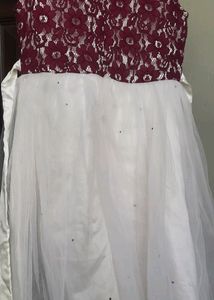 Burgundy &amp; White Party Dress Frock For Girls