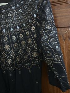 Elegant Golden Printed Black Kurta