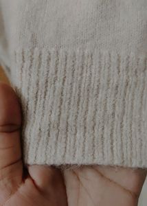 Beige Woolen Crop Top With Bell Sleaves