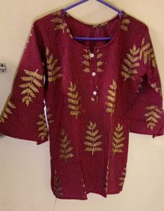 Maroon Kurta with Gold Leaf Print