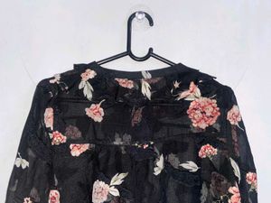 Black Floral Sheer Blouse | top