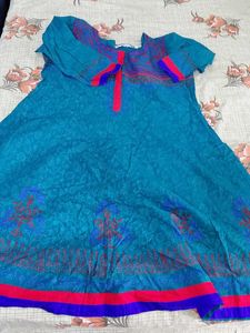 Teal Anarkali Kurta with Pink & Blue Accents