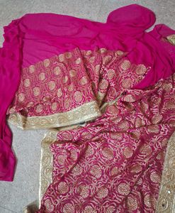 Rani Pink Banarasi Saree With Heavy Work