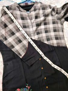 Stylish Black Kurta with Checkered Sleeves