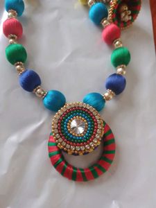 Colorful Silk Thread Necklace with Earrings