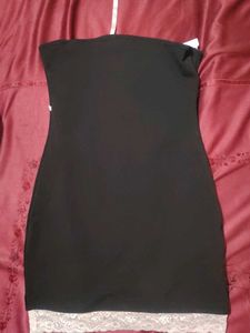 Cute Black Strapless Dress with Bow
