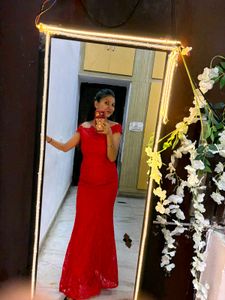 Stunning Red Off-Shoulder Lace Maxi Dress
