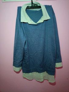 Blue Tunic with Polka Dot Detail