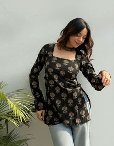 Black Floral Print short kurti