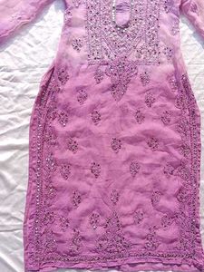 Tie Dry Lavender Chikankari Mirror Work Kurti