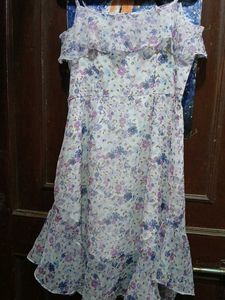 Chiffon Floral Print Cold Shoulder Dress