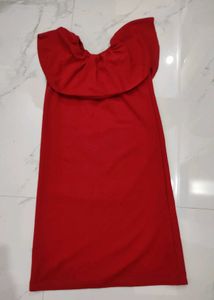 Bold Red Off-Shoulder Ruffle Dress