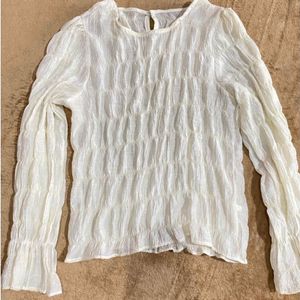 Chic White Textured Long Sleeve Top