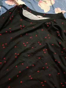 Black Long Sleeve Top with Red Hearts