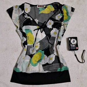 Y2k Vintage Whimsy Fairy Floral Print Sheer Top