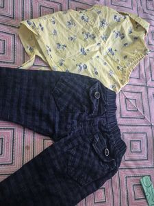 Cute Yellow Floral Vest &amp; Dark Pants Set