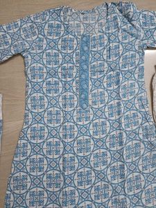 Blue Geometric Print Kurta Set with Pants