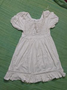 Cream Lace Puff Sleeve Dress