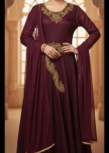Elegant Maroon Embroidered Anarkali Gown