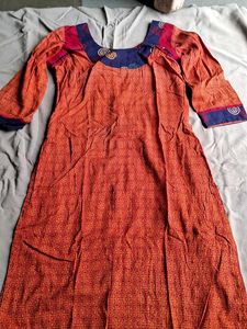 Orange Printed Cotton Kurta