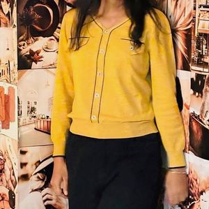 Sparkly Mustard Cardigan with Black Trim