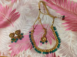 Stunning Teal Kundan Jewelry Set
