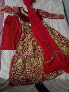 Red &amp; Gold Embroidered Gown