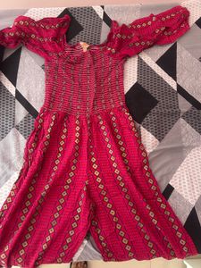 Stylish Burgundy Printed Jumpsuit
