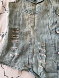 Distressed Denim Sleeveless tie up Top