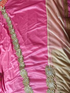 Elegant Pink &amp; Gold Embroidered Saree Blouse Piece