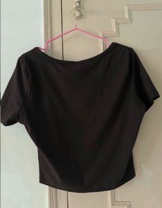Black Crop Top with Red Flower Print